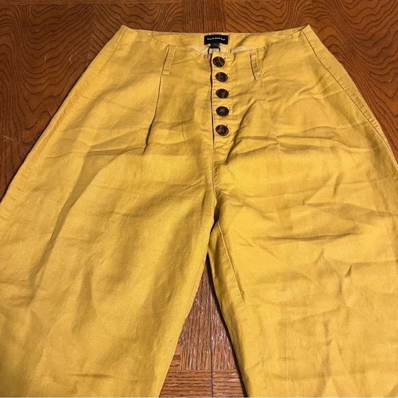 Frank & Oak Tencel and Linen Blend Button Front Trouser Pants in Mustard Sz 4 - Picture 5 of 16